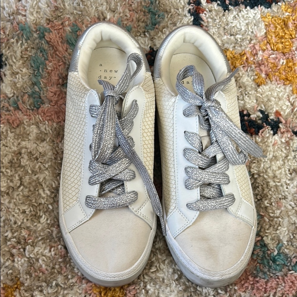 A New Day Women's White Sneakers with Silver Accents